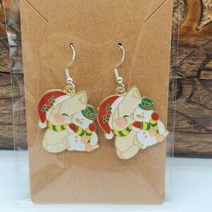 Cute Cat Earrings Christmas Earrings Hugging Snowman